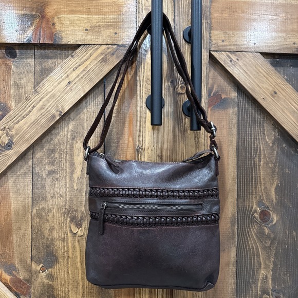 Vilenca Holland Crossbody Woven Tab Brown Leather Purse Bag - Picture 4 of 11